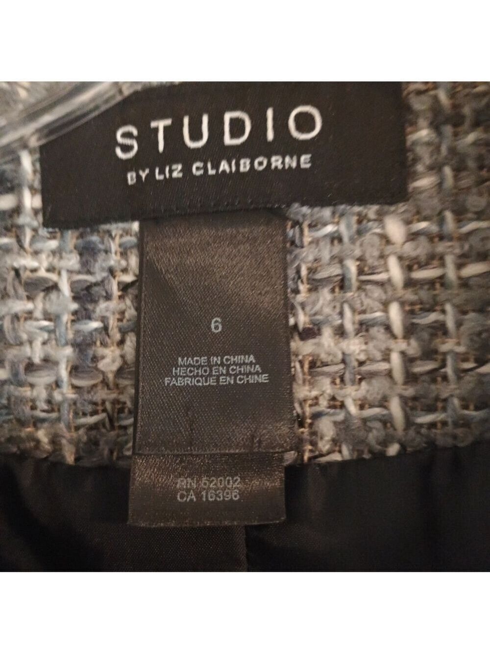 Studio by Liz Claiborne Tweed Fringe Open Front Jacket Blazer Size 6 Gray White - Picture 4 of 7
